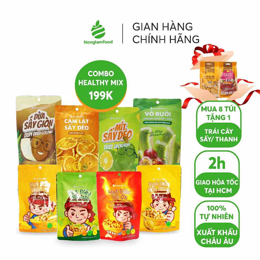 [Mã BMLTB35 giảm đến 35K đơn 99K] Combo 8 gói trái cây sấy và hạt dinh dưỡng siêu tiết kiệm Nonglamfood túi 45g