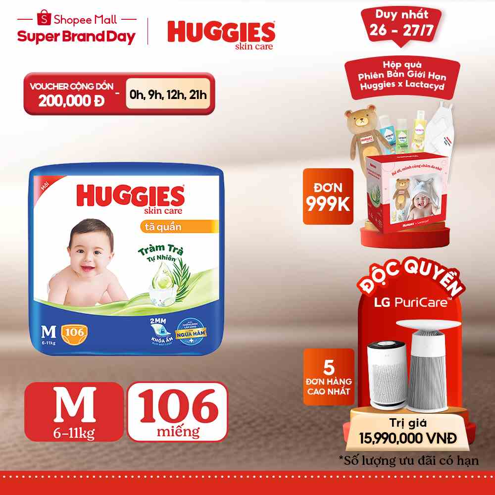 Tã quần Huggies Skincare Mega Jumbo M106/L96+8/XL84+4/XXL76+4