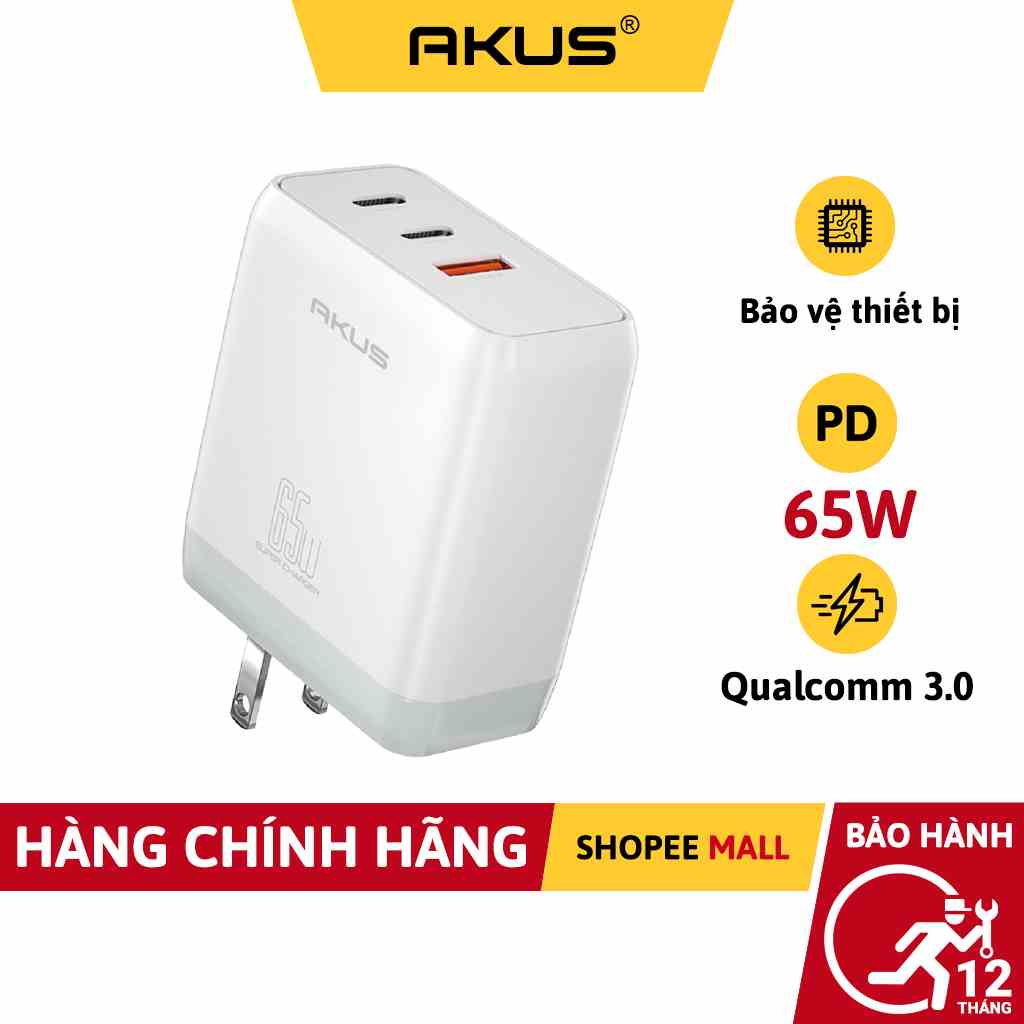 Củ sạc nhanh 65W AKUS-D34 - Hàng chính hãng