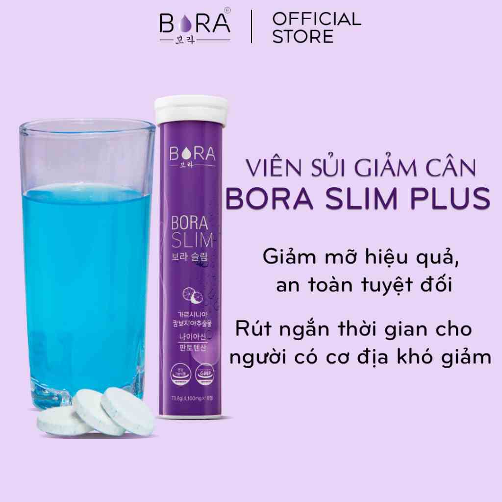 COMBO 4 Viên Sủi Hỗ Trợ Giảm Cân BORA SLIM PLUS Ngăn Chặn Cơ Thể Hấp Thu Chất Béo Lọ 18 Viên