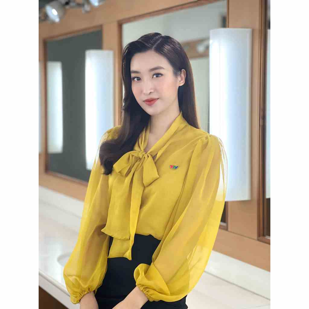 Áo sơ mi vàng chanh cổ nơ HUONG BOUTIQUE BSSM19 thanh lịch, trẻ trung, hottrend 2023