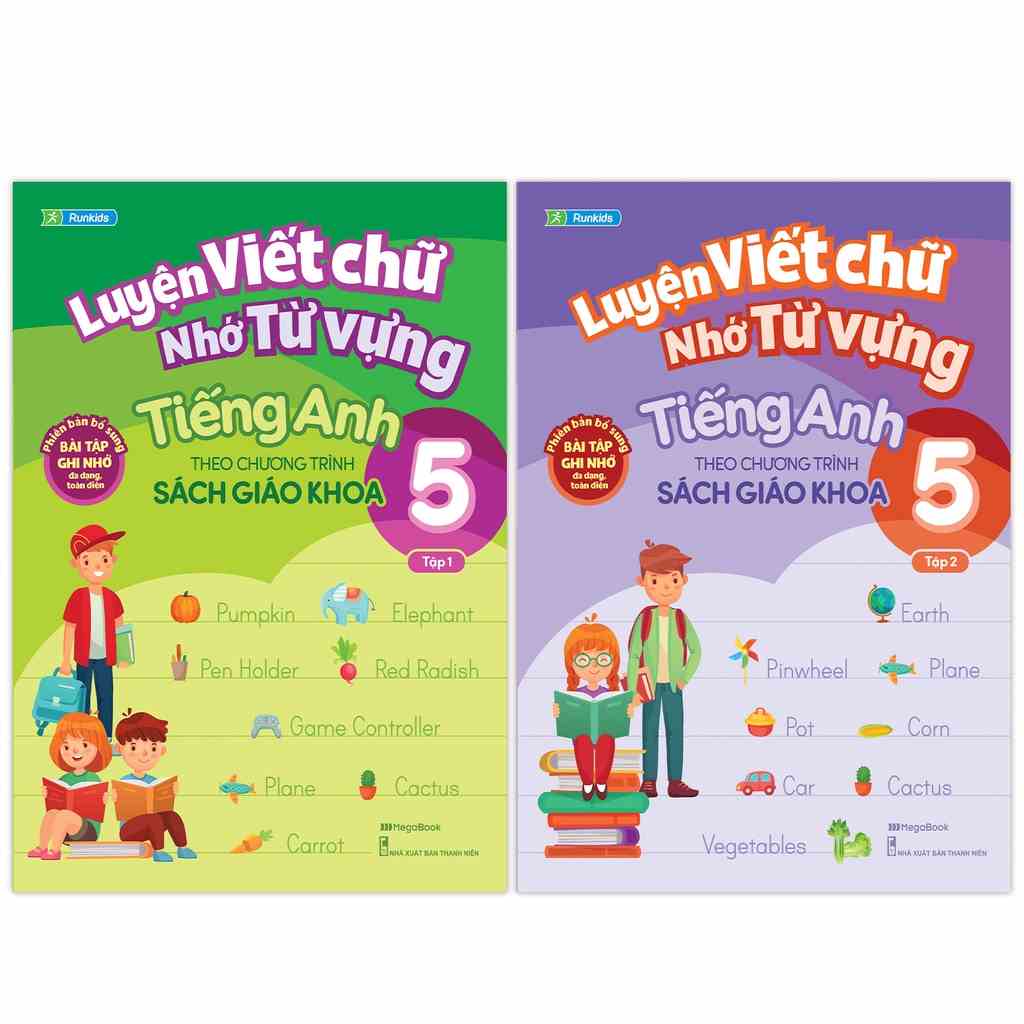 Sách Combo Luyện viết chữ nhớ từ vựng tiếng Anh theo chương trình Sách giáo khoa Lớp 5 Tập 1,2 (Tặng khóa học online)MGB