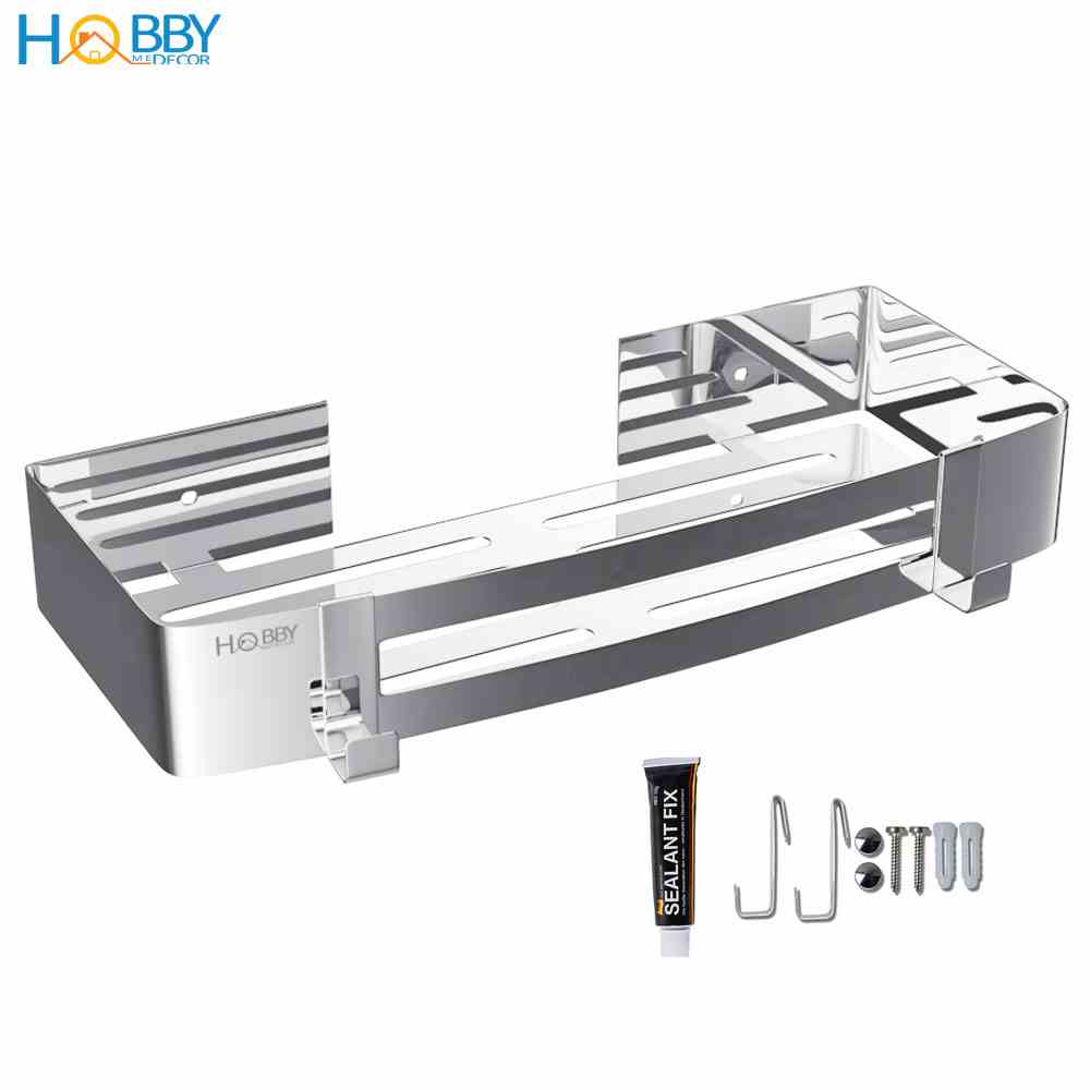 Kệ chữ nhật để đồ nhà tắm dán tường inox 304 Hobby Home Decor KCN1 có keo dán và đinh ốc