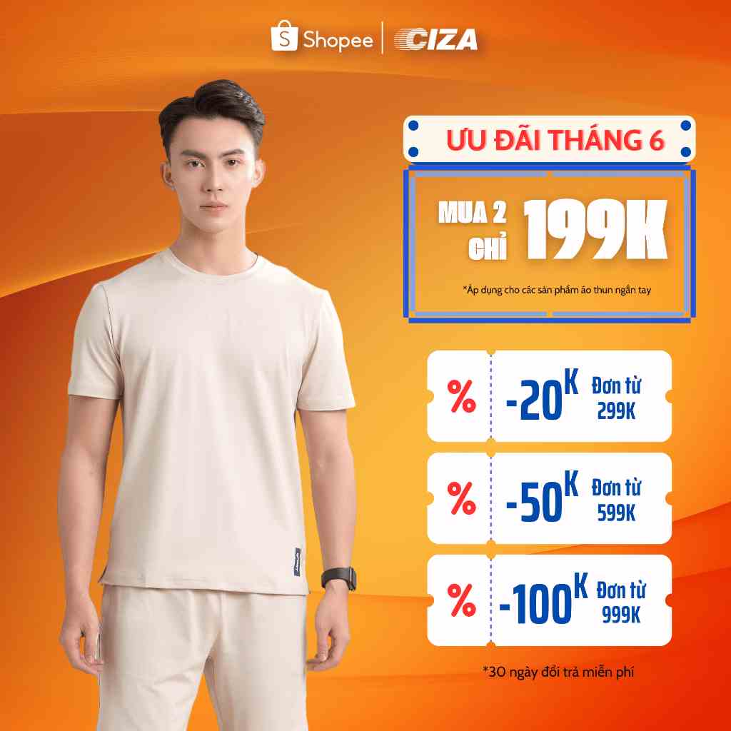 Áo thun ngắn tay nam CIZA vải thun mát mềm cao cấp trẻ trung size S M L XL màu be, blue, đen  ATNS28