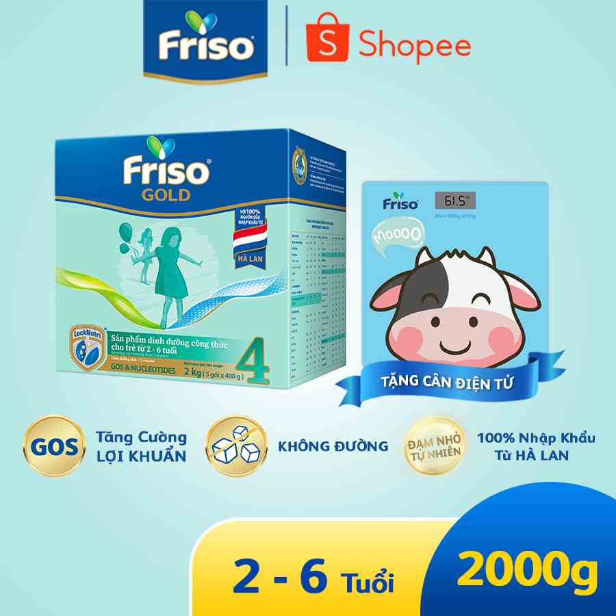 [Tặng Cân Điện Tử ] Sữa Bột Friso Gold 4 Hộp Giấy 2kg