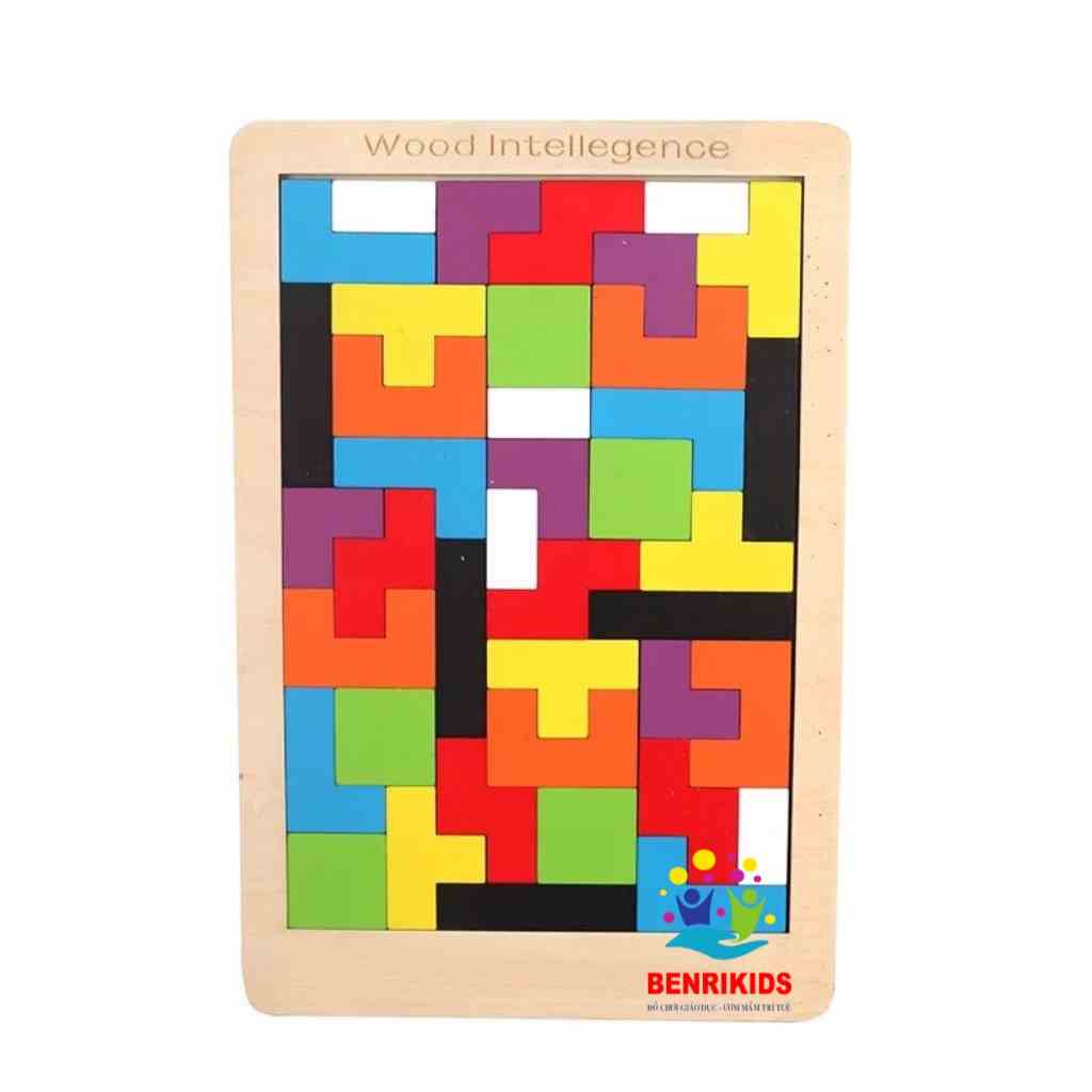 Bộ Xếp Hình Gạch Tetris Montessori 40 Miếng Bằng Gỗ Giúp Nâng Cao Tư Duy Sáng Tạo Cho Bé Benrikids