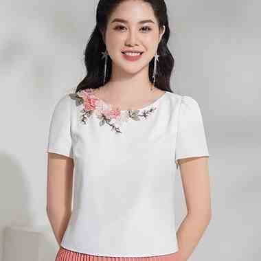 Áo nữ thiết kế Hong Vic croptop trắng cộc tay SM427