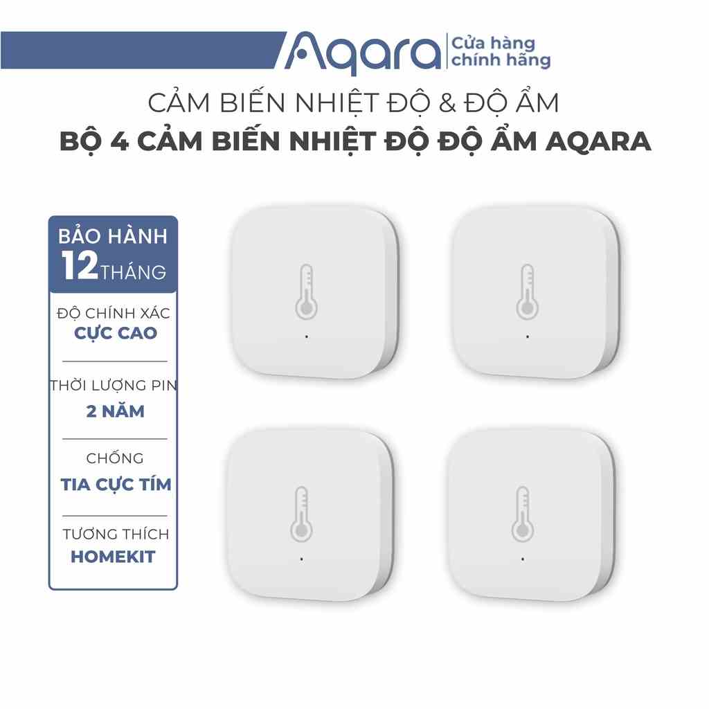 Bộ 4 Cảm biến Nhiệt độ Độ ẩm Aqara Temperature and Humidity Sensor WSDCGQ11LM - Tương thích HomeKit, Cần trang bị Hub