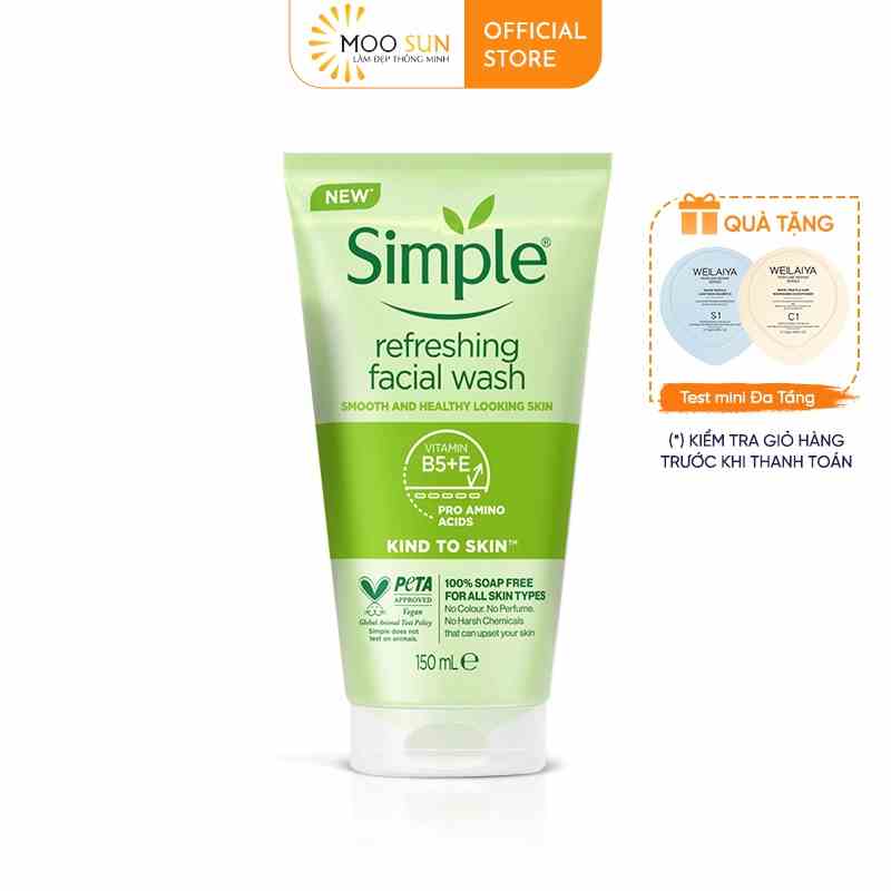 [New] Sữa rửa mặt Simple giúp da sạch thoáng & không chứa xà phòng 150ml