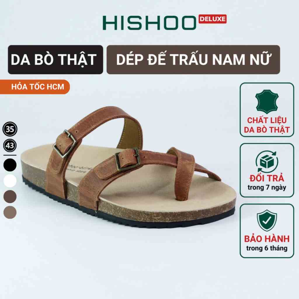 Dép Đế Trấu Nam Nữ Birken Xỏ Ngón Da Bò Sáp Hishoo M098