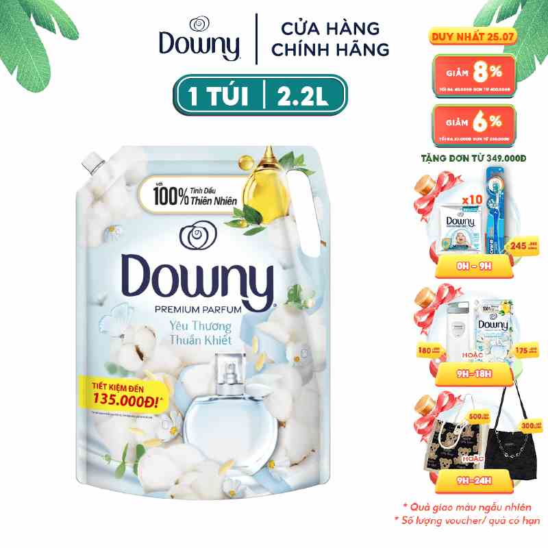 Nước Xả Vải Downy Tinh Dầu Thiên Nhiên Yêu Thương Thuần Khiết Cao Cấp Túi 2.2L