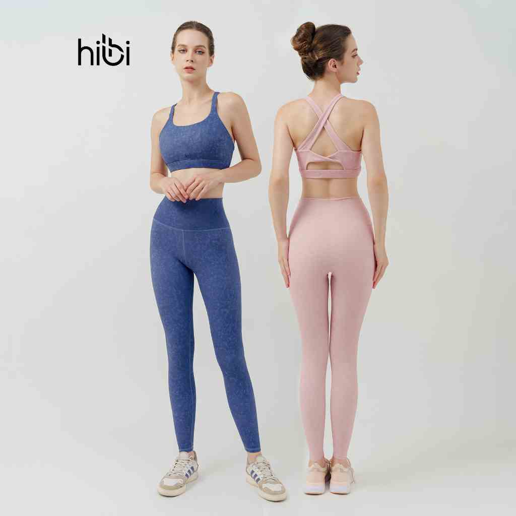 Set đồ tập yoga gym Hibi Sports H152 size mới, áo bra phối V, lưng xoắn nơ, kèm mút ngực