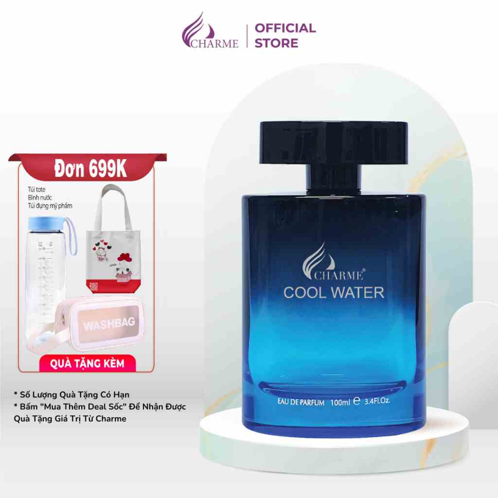 Nước hoa nam chính hãng CHARME Cool Water cao cấp lưu hương lâu trên 8 giờ hương thơm mạnh mẽ thanh lịch chai 100ml