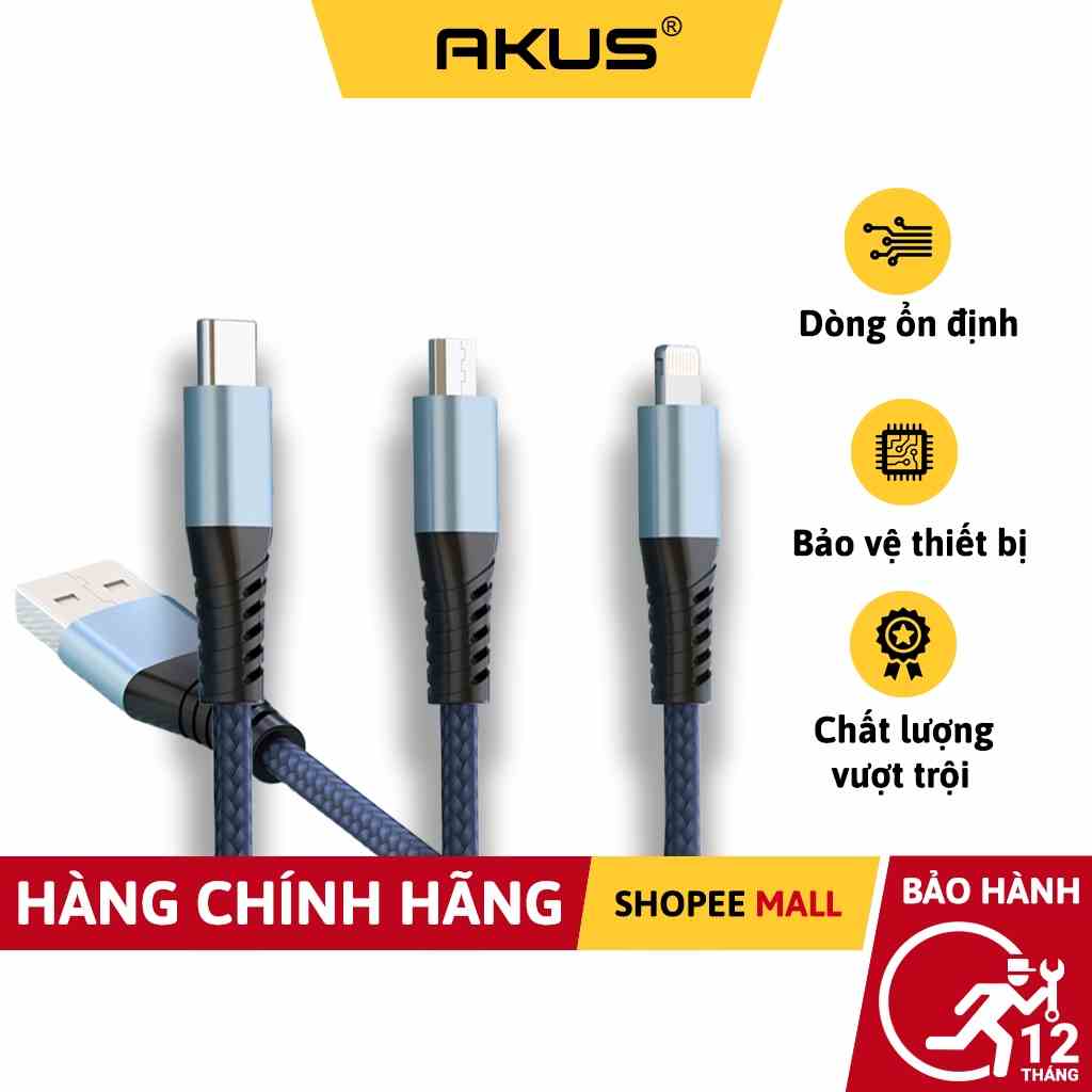 Dây cáp sạc 3 đầu AKUS-D58 - Hàng chính hãng- BH 12 tháng