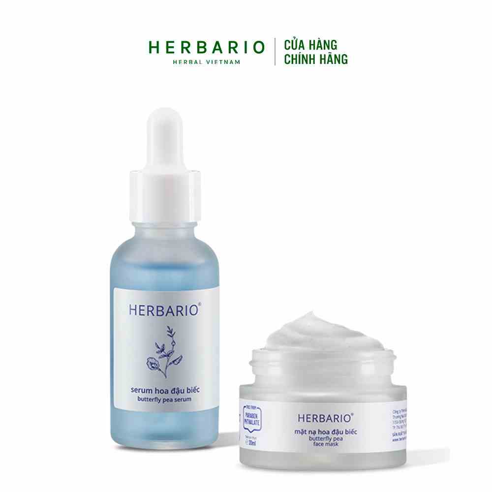 Combo Serum hoa đậu biếc herbario 30ml + Mặt Nạ hoa đậu biếc herbario 30ml phục hồi và trẻ hóa làn da