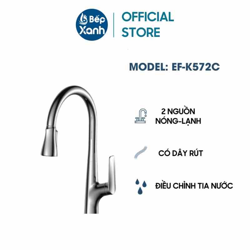 [FREESHIP HCM] Vòi Rửa Chén Nóng Lạnh Ecalite EF-K572C - Dây Rút - Màu Bạc