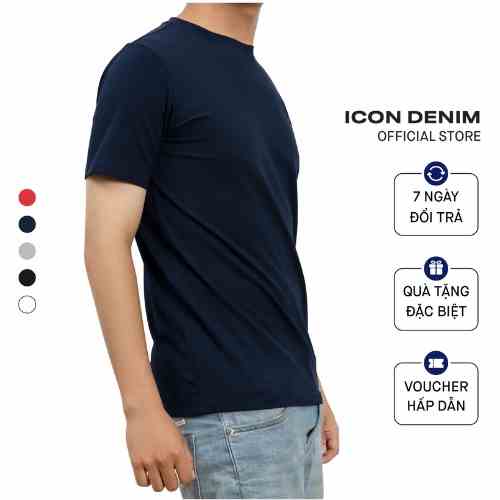 Áo Thun Unisex Cổ Tròn Cotton Lụa 4 Chiều ICON DENIM Regular Form Trơn Basic AT110013