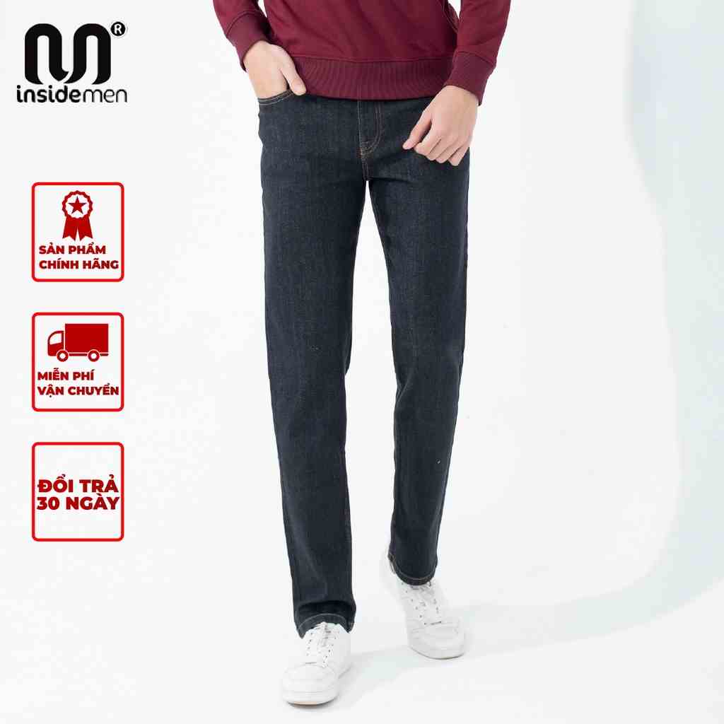 Quần jean nam INSIDEMEN cao cấp màu đen trơn không rách chất liệu bò cao cấp co giãn 4 chiều đẹp IJN01501