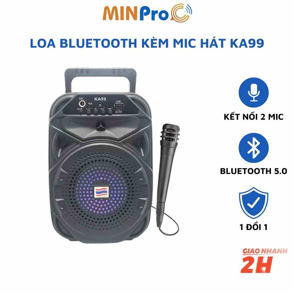 Loa bluetooth MINPRO - KA99, loa karaoke mini không dây kèm mic công suất lớn bluetooth 5.0