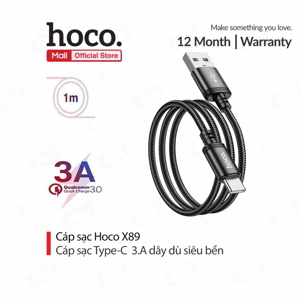 Cáp sạc Hoco X89 Type-C sạc nhanh 3A đầu sạc chống gãy gập dài 1M