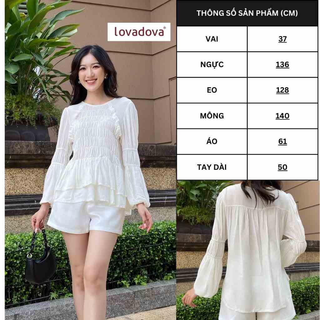 Áo kiểu nữ nhún thun màu trắng - Lovadova 22B08C001