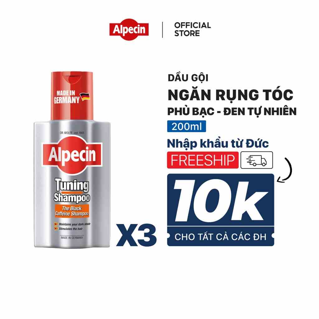 Combo 3 dầu gội phủ bạc Caffein Alpecin giúp làm đen tóc tự nhiên ngăn rụng tóc - Alpecin Tuning Shampoo