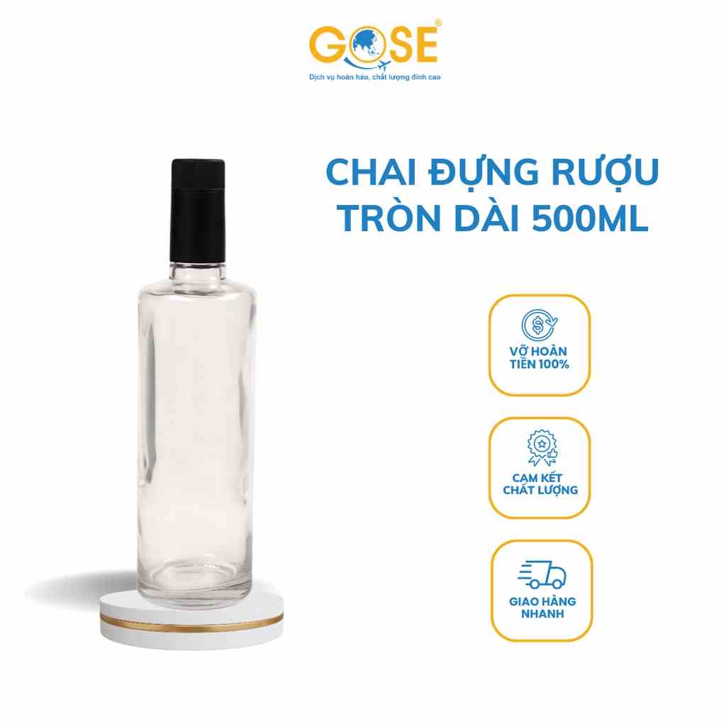 [Mã BMLTB35 giảm đến 35K đơn 99K] Chai thủy tinh đựng rượu 500ml GOSE dáng tròn dài kiểu vodka đế dày