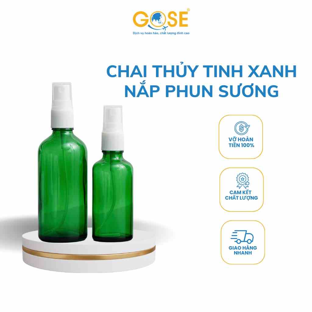 [Mã BMLTB35 giảm đến 35K đơn 99K] Chai thủy tinh chiết tinh dầu GOSE thân xanh bộ chiết mỹ phẩm tinh chất đầu phun sương