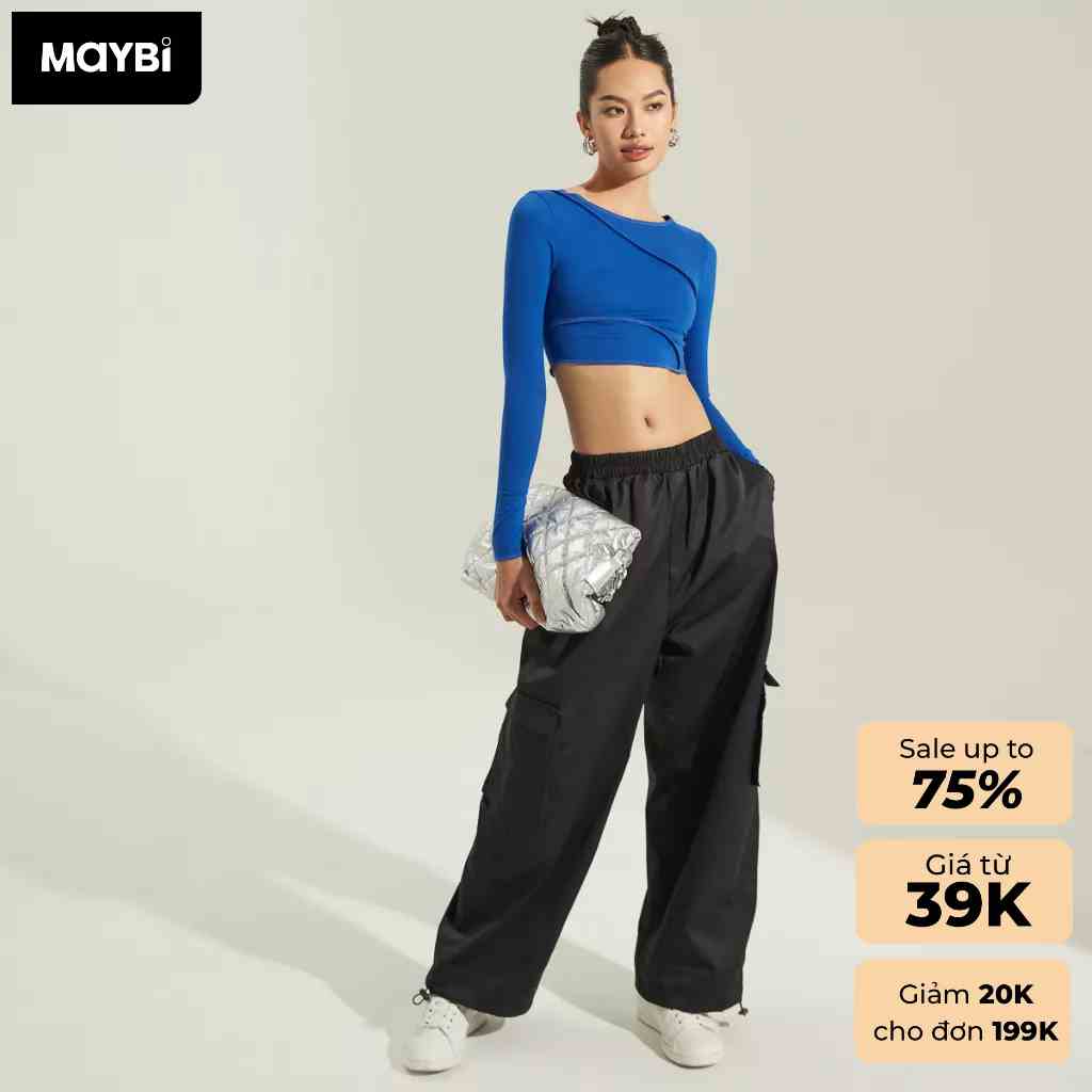 Áo croptop Maybi ôm thun tay dài rã kiểu nhiều màu