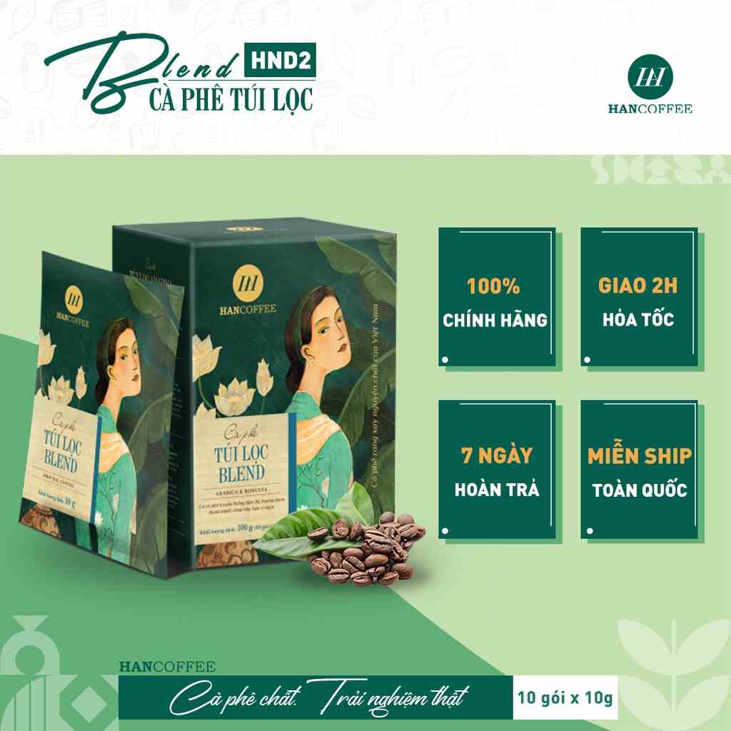 Cà phê phin giấy HANCOFFEE túi lọc nguyên chất tiện lợi Blend đắng nhẹ, ngọt sâu hộp 5/10 gói - HND2(S)