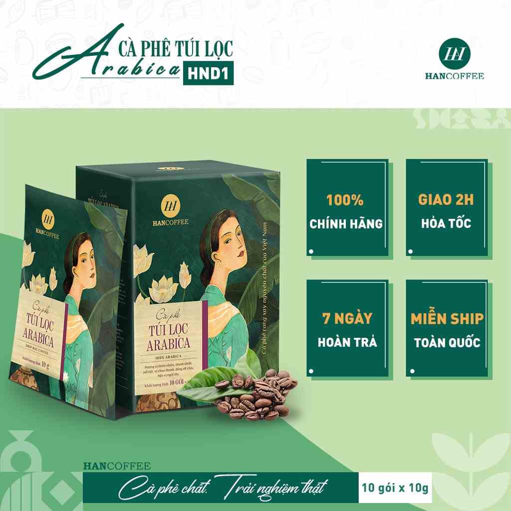 Cà phê phin giấy HANCOFFEE túi lọc Arabica đắng êm chuyển ngọt hộp 5/10 gói - HND1(S)