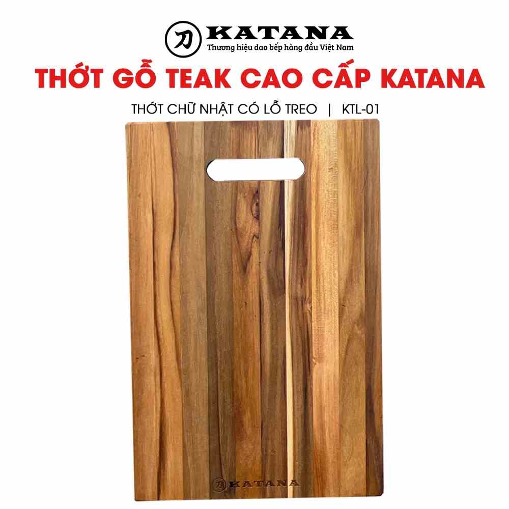 Thớt gỗ teak cao cấp KATANA - Thớt chữ nhật có lỗ treo size nhỏ (14x200x300mm) KTL-01