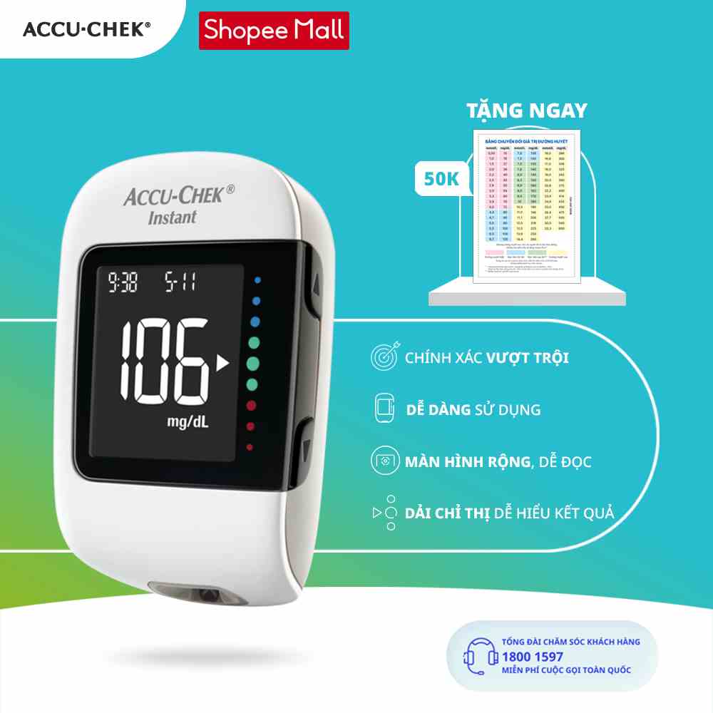 Máy Đo Đường Huyết ACCU-CHEK® Instant Đo Được 4 Loại Mẫu Máu, Có Kết Nối Bluetooth - Chưa Có Que Thử