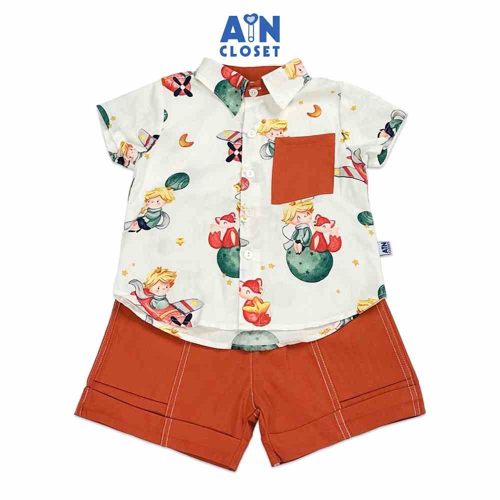 Bộ quần áo ngắn bé trai họa tiết Hoàng Tử Bé cam cotton - AICDBTQCOXQB - AIN Closet