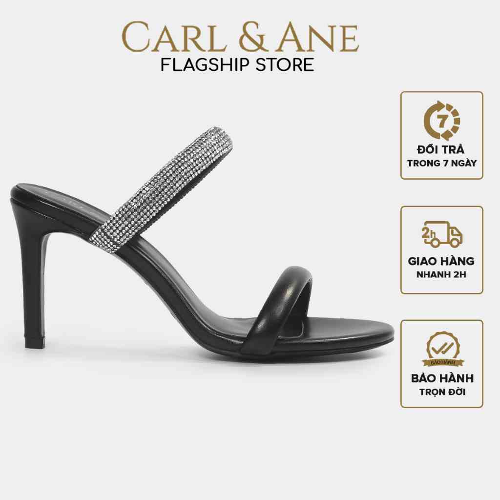 [Mã BMLTA35 giảm đến 35K đơn 99K] Carl & Ane - Dép cao gót quai ngang đính đá gót nhọn cao 9cm màu đen - WD009