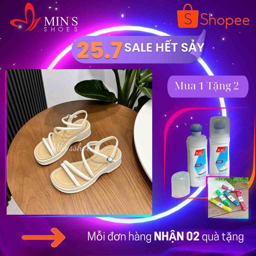 (MUA 1 TẶNG 2 - DUY NHẤT 25-27/07) Mins Shoes - Dép Sandal Dây Da Cao Cấp Dáng 5p S537