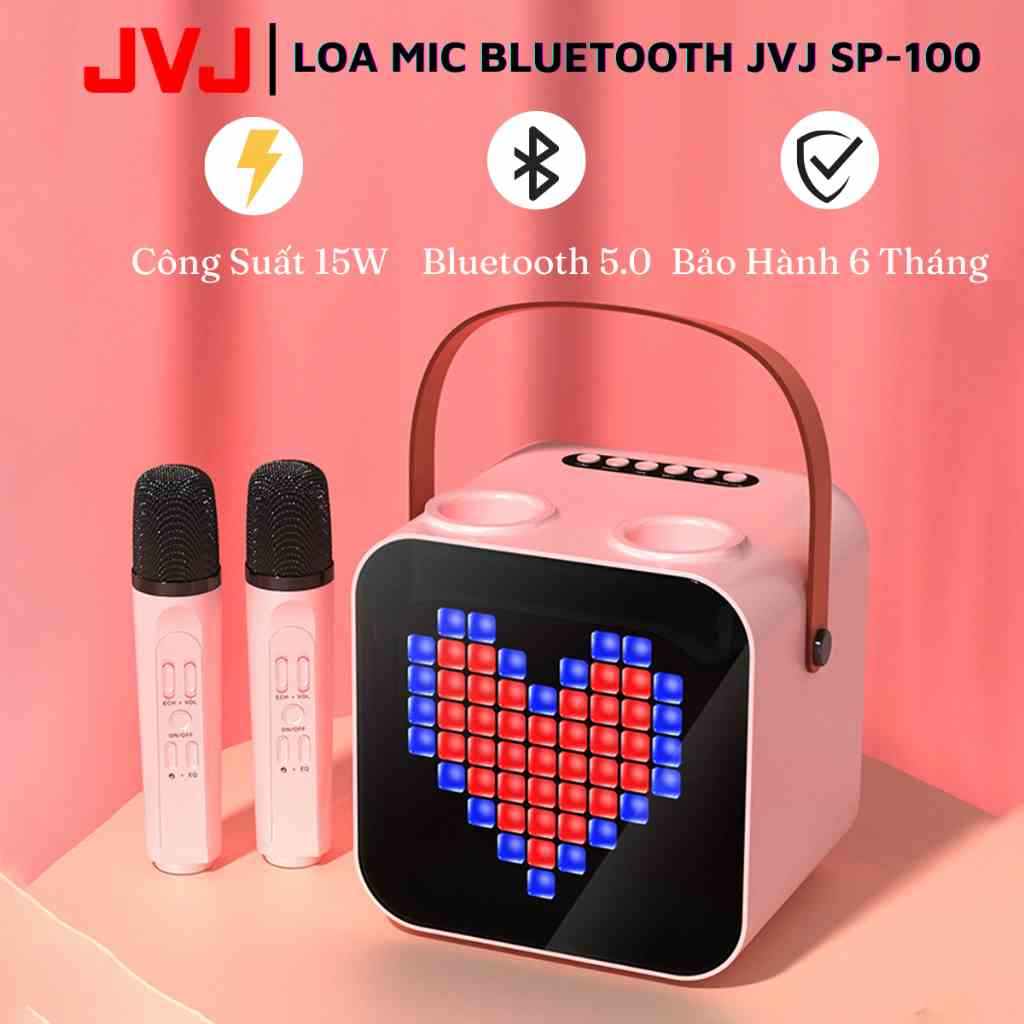 Loa bluetooth karaoke JVJ SP100 2 mic Không dây, công suất 15W - loa karaoke bluetooth cầm tay - Bảo hành chính hãng 6 T