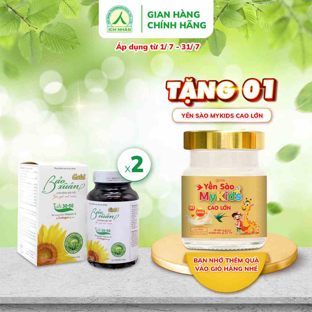 Combo 2 lọ viên uống Bảo Xuân Gold tăng cường sức khỏe, bổ sung nội tiết tố nữ, làm đẹp da, ngừa lão hóa (lọ 120 viên)