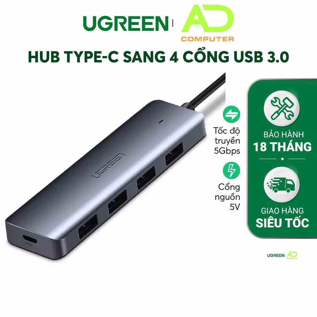 [Mã BMLTA35 giảm đến 35K đơn 99K] Hub USB type C sang 4 cổng USB 3.0 hỗ trợ cổng nguồn Micro USB 5V UGREEN CM219 CM136