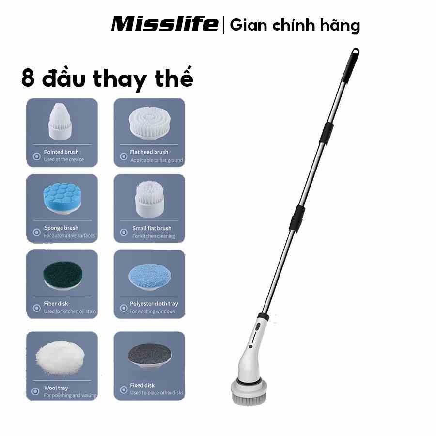 Chổi cọ điện Misslife cao cấp 4 đầu thay thế vệ sinh sàn nhà, bồn rửa mặt, bồn tắm, lau kính