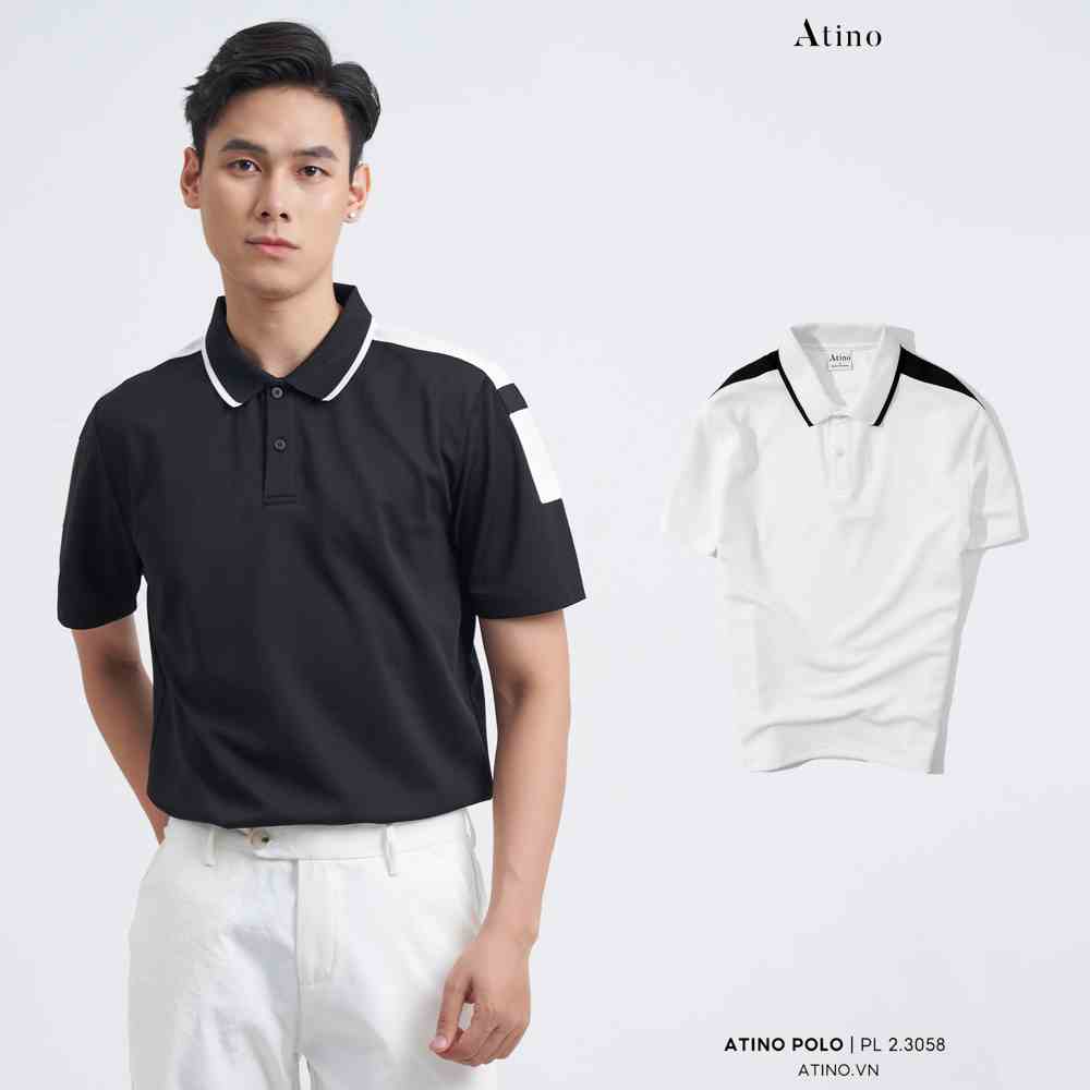 Áo Polo Nam phối vai BEIGE ATINO thanh lịch trẻ trung vải cá sấu Cotton cao cấp chuẩn form PL2.3058