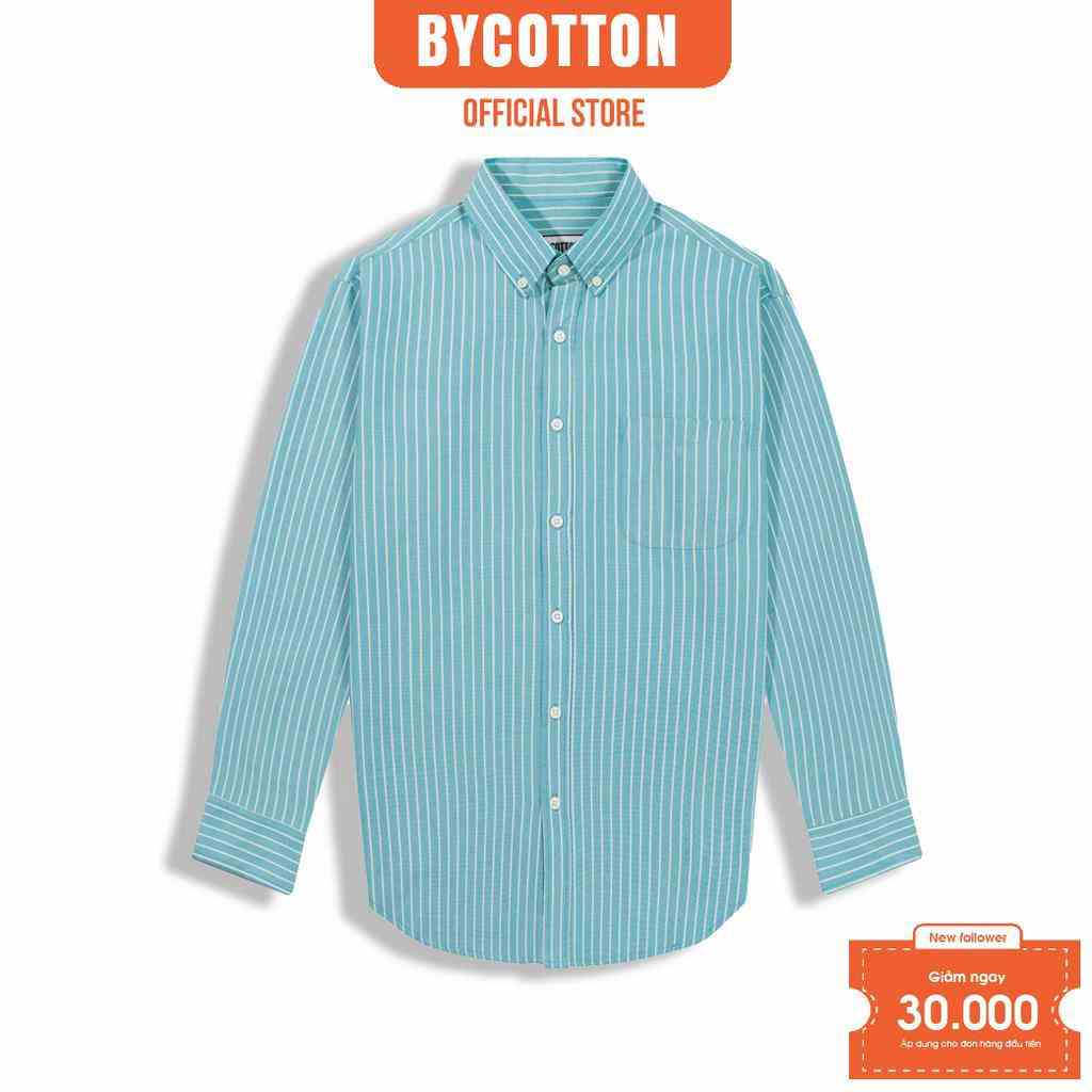 [Mã BYCOSM30 giảm 30% đơn 0K] Áo Sơ Mi Nam Dài Tay Xanh Lục Lam Phối Sọc BY COTTON Blue Cyan Stripes Oxford