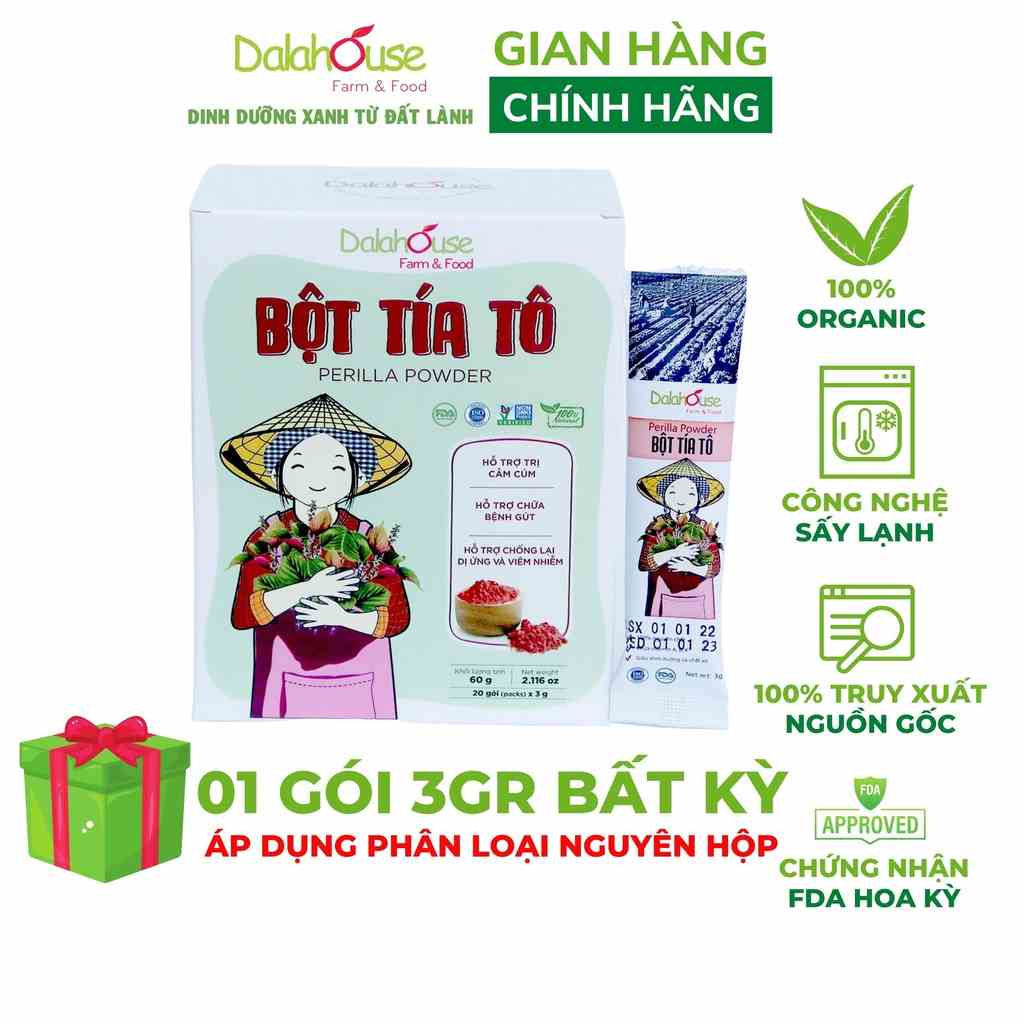 Bột tía tô nguyên chất Dalahouse công nghệ sấy lạnh tiêu chuẩn Châu Âu hộp 60 gr