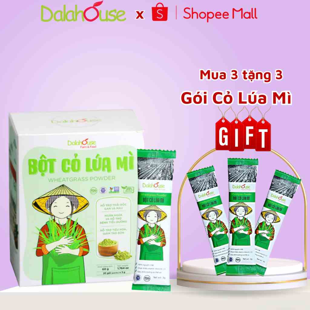 [Mã BMLTB200 giảm đến 100K đơn 499K] Bột Cỏ Lúa Mì Hữu Cơ Dalahouse Nguyên Chất Sấy Lạnh 60gr Tốt Cho Tim Mạch