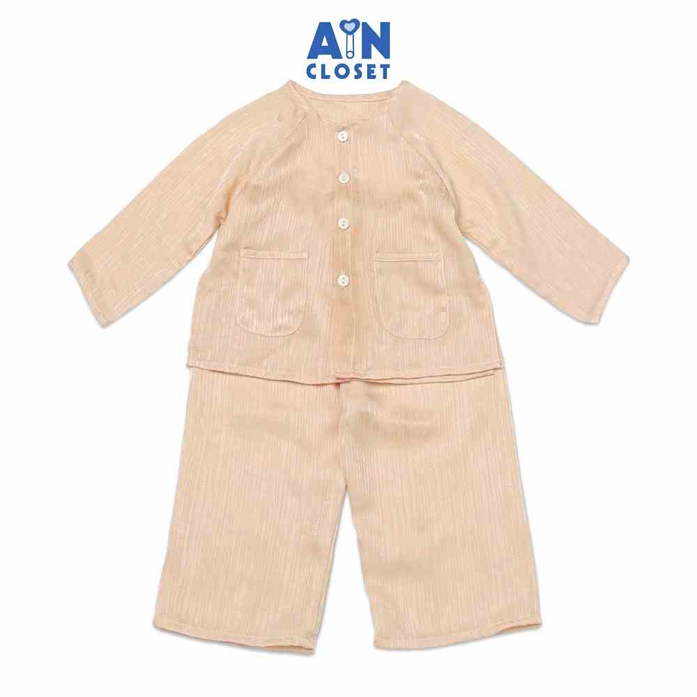 Bộ quần áo bà ba dài unisex cho bé hoa văn Vân Gỗ lụa kem hồng - AICDBTRSXX1Q - AIN Closet