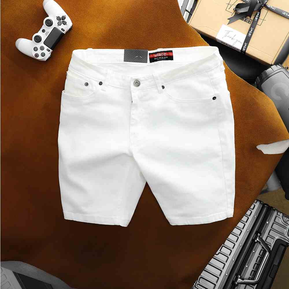 [Mã BMLTB200 giảm đến 100K đơn 499K] Quần short jean nam màu trắng, chất vải denim co giãn nhẹ basic HEBOZ - 00001213