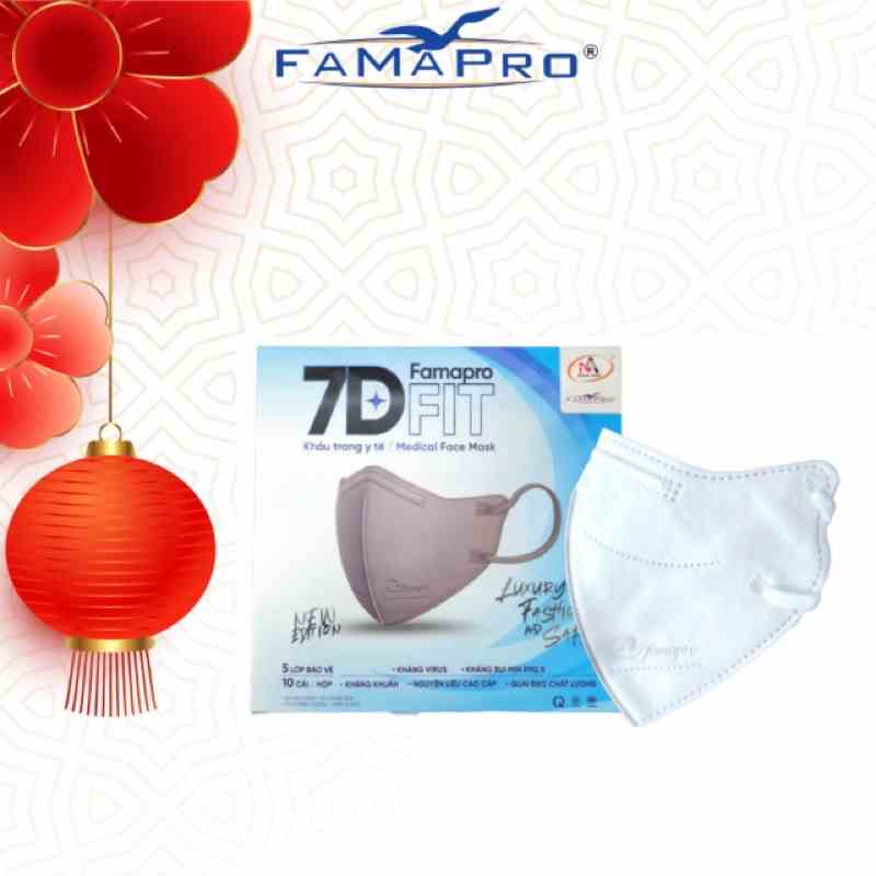 Famapro 7D FIT Khẩu trang y tế cao cấp kháng khuẩn 5 lớp (10 cái/ hộp)