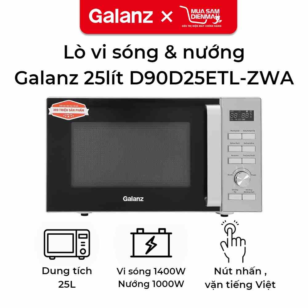 [Mã BMLTB200 giảm đến 100K đơn 499K] [Cam kết mới 100% chính hãng] Lò vi sóng có nướng Galanz D90D25ETL-ZWA 25 lít