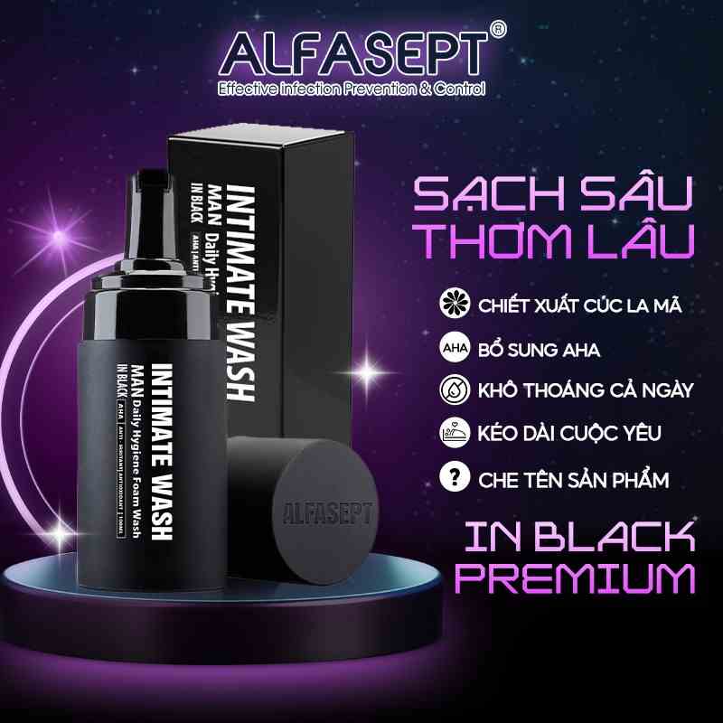 Dung Dịch Vệ Sinh Nam Dạng Bọt ALFASEPT Intimate Wash For Men In Black Dòng Premium Hương Nước Hoa Nam Tính Chai 100ml