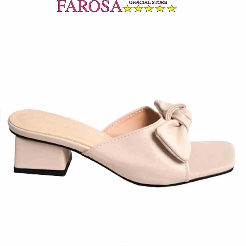 Dép nữ đế vuông 3cm FAROSA - TS161 quai ngang thắt nơ chất da mềm êm chân